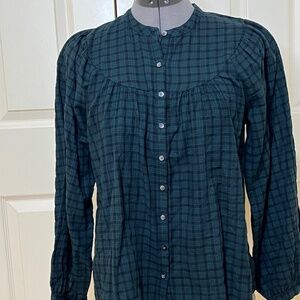 Madewell Green Black Plaid Button Down Bib Collar Shirt X-Small